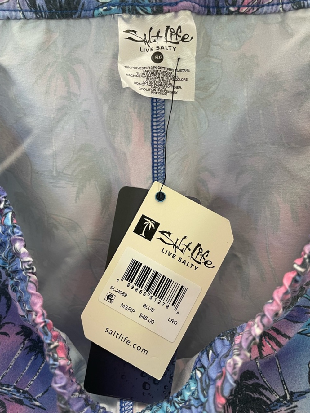 Salt Life Juniors/Women’s Blue and Pink Tropical Athletic Unlined Swim Shorts - Picture 5 of 6